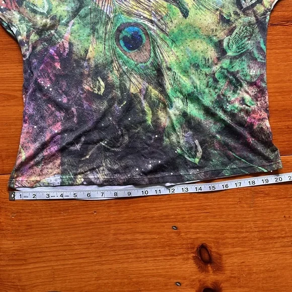 Jess & Jane- Peacock Feather Print Sequined Top - Picture 7 of 9